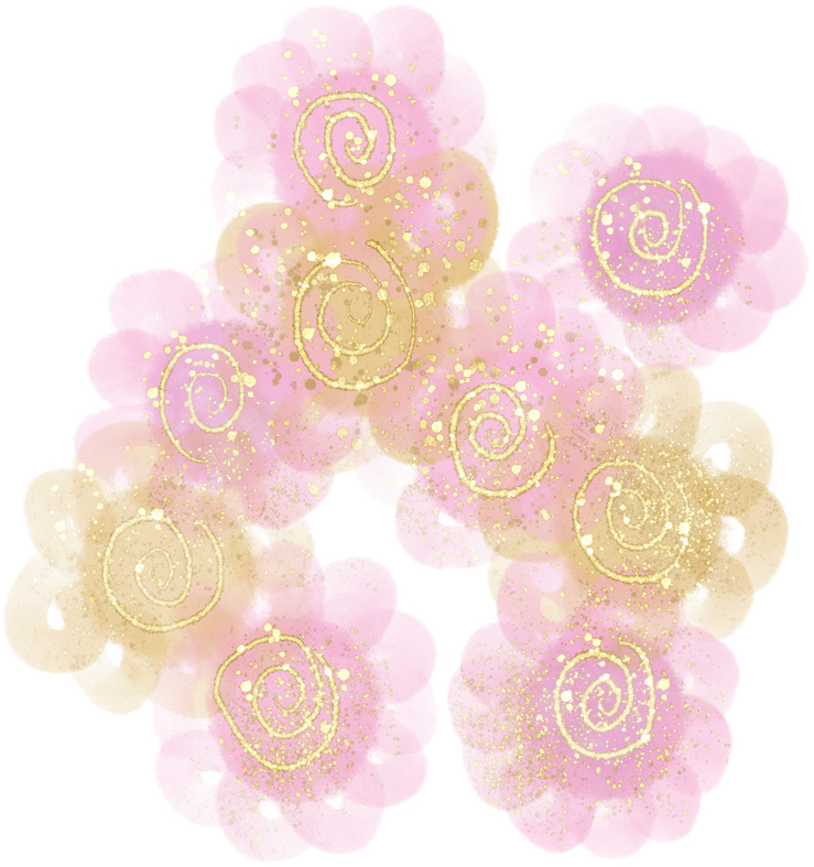 Pink and yellow flower with gold lines